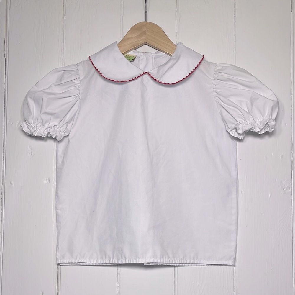 LE’ ZA ME EUC Classic Preppy Peter Pan Color Short Sleeve Layering Blouse